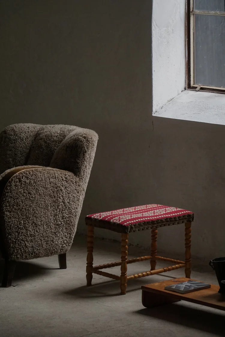 Oak_Stool_with_Patterned_Textile,_Scandinavian_Rustic_Design