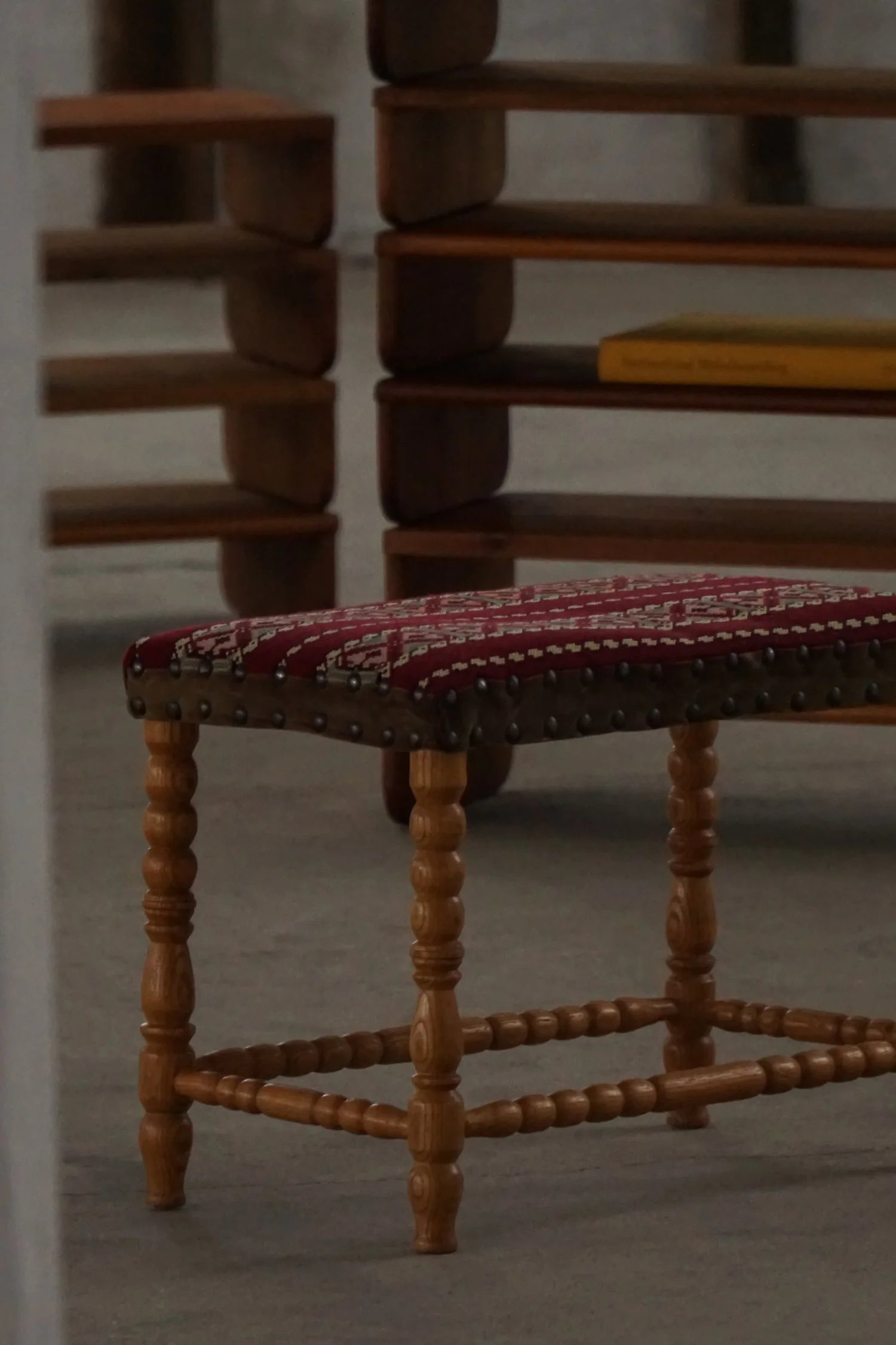Oak_Stool_with_Patterned_Textile,_Scandinavian_Rustic_Design