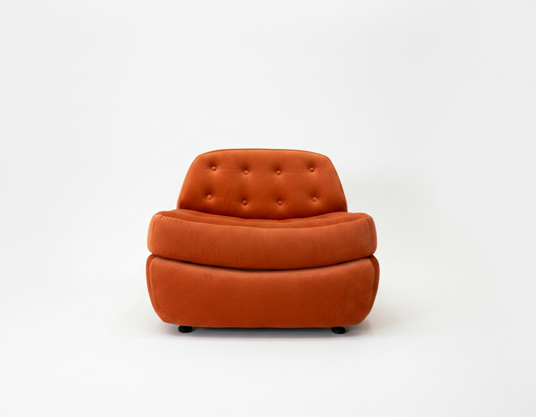 1970s_Space_Age_Lounge_Armchair_in_Coral_Orange_Fabric