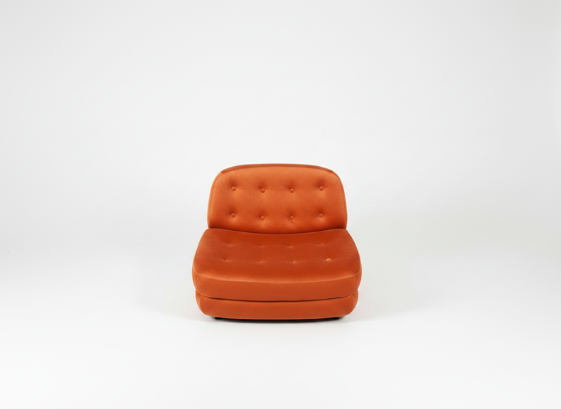 1970s_Space_Age_Lounge_Armchair_in_Coral_Orange_Fabric
