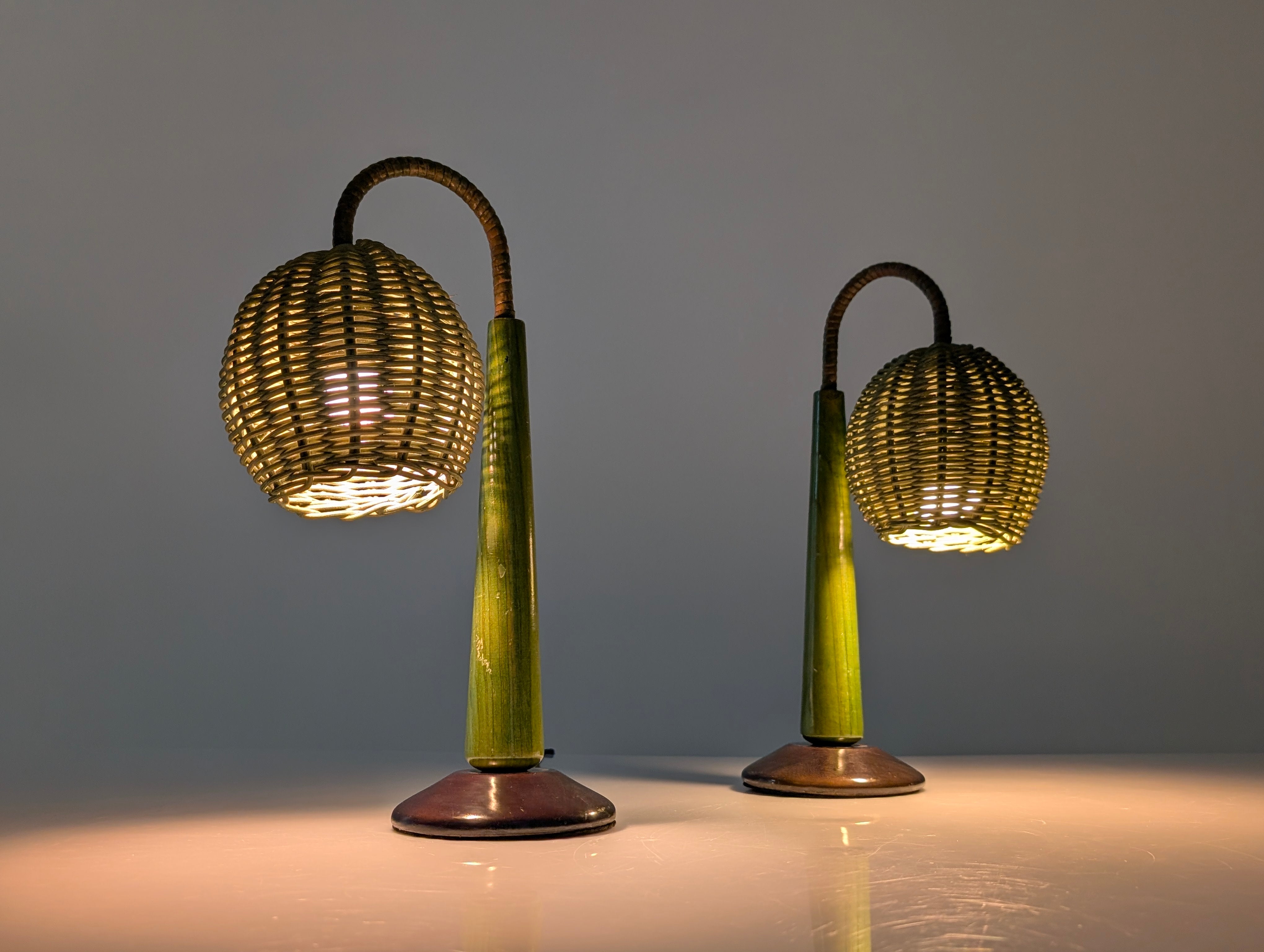 Set._of_2_Organic_Modern_Mario_Lopez_Torres_Style_Green_Rattan_Lamps_from_1980s
