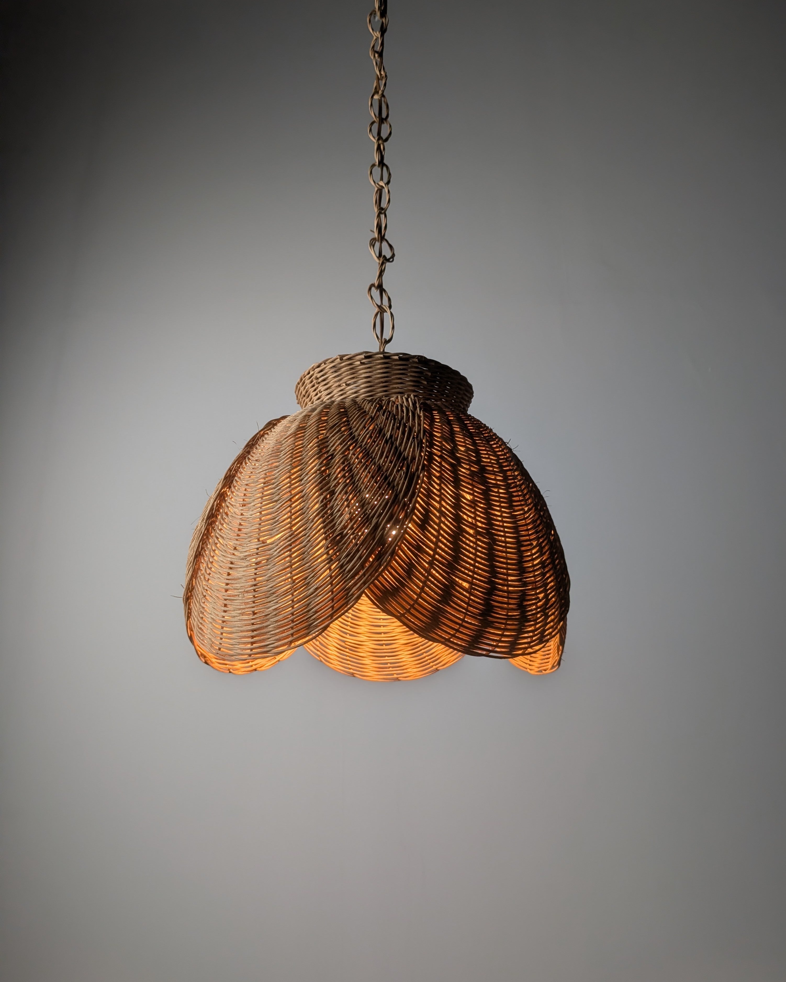 Late_20th_Century_Organic_Modern_Wicker_and_Rattan_Petal_Pendant_Lamp
