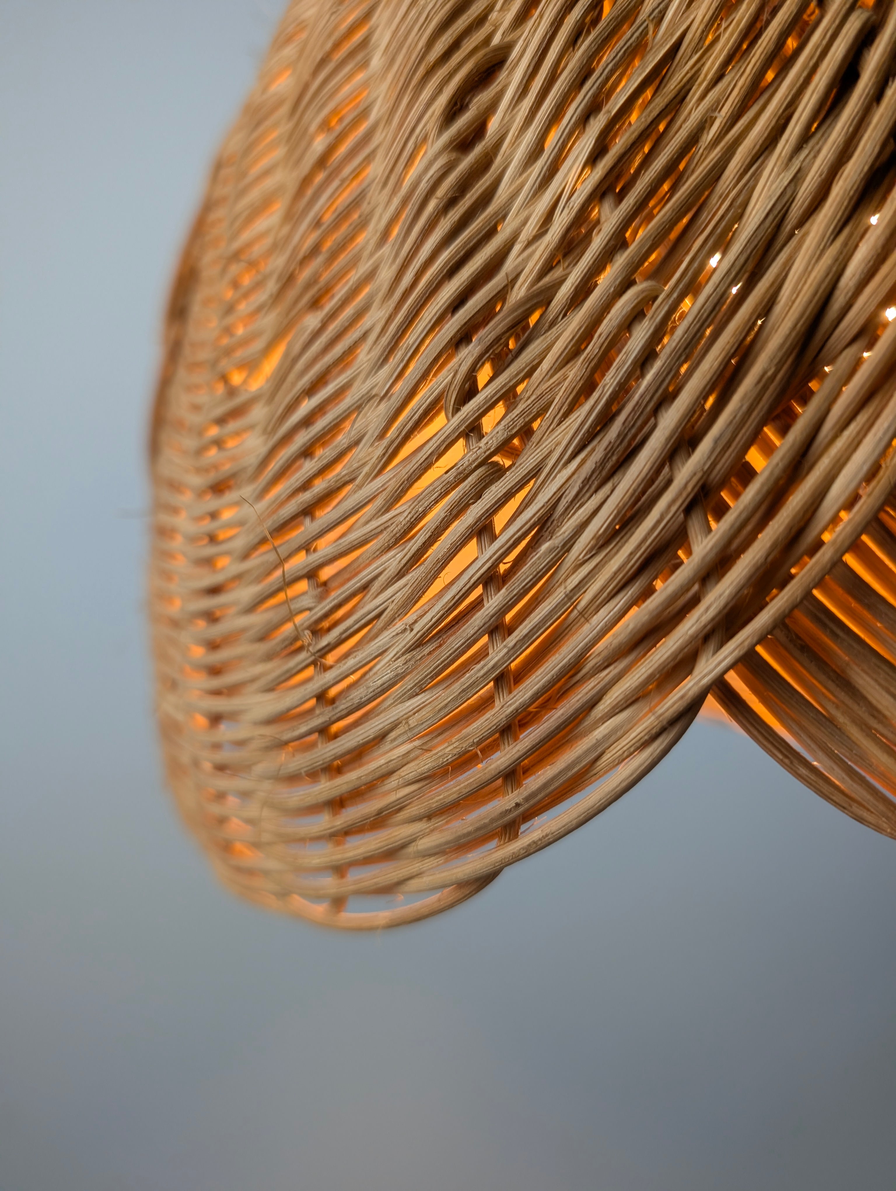 Late_20th_Century_Organic_Modern_Wicker_and_Rattan_Petal_Pendant_Lamp