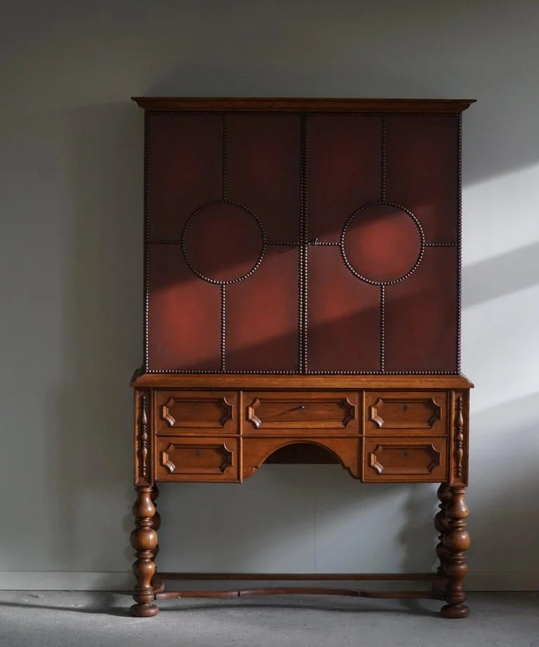 Otto_Schulz,_Swedish_Modern_Cabinet_in_Leather,_Oak_&_Brass_Nails,_1930s