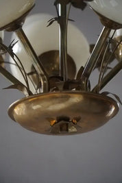 Paavo_Tynell_5-Arm_Brass_and_Glass_Chandelier,_Finland