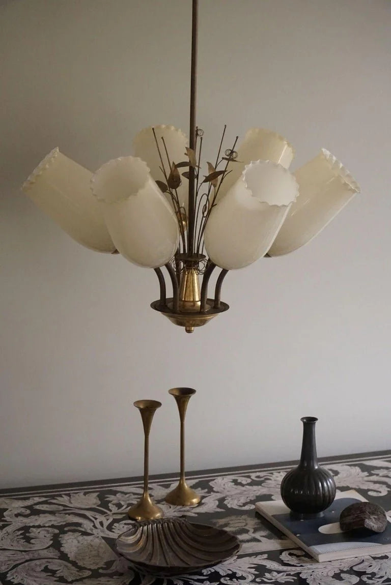 Paavo_Tynell_for_Idman_OY,_Chandelier_in_Brass_&_Glass,_Finland,_1940s