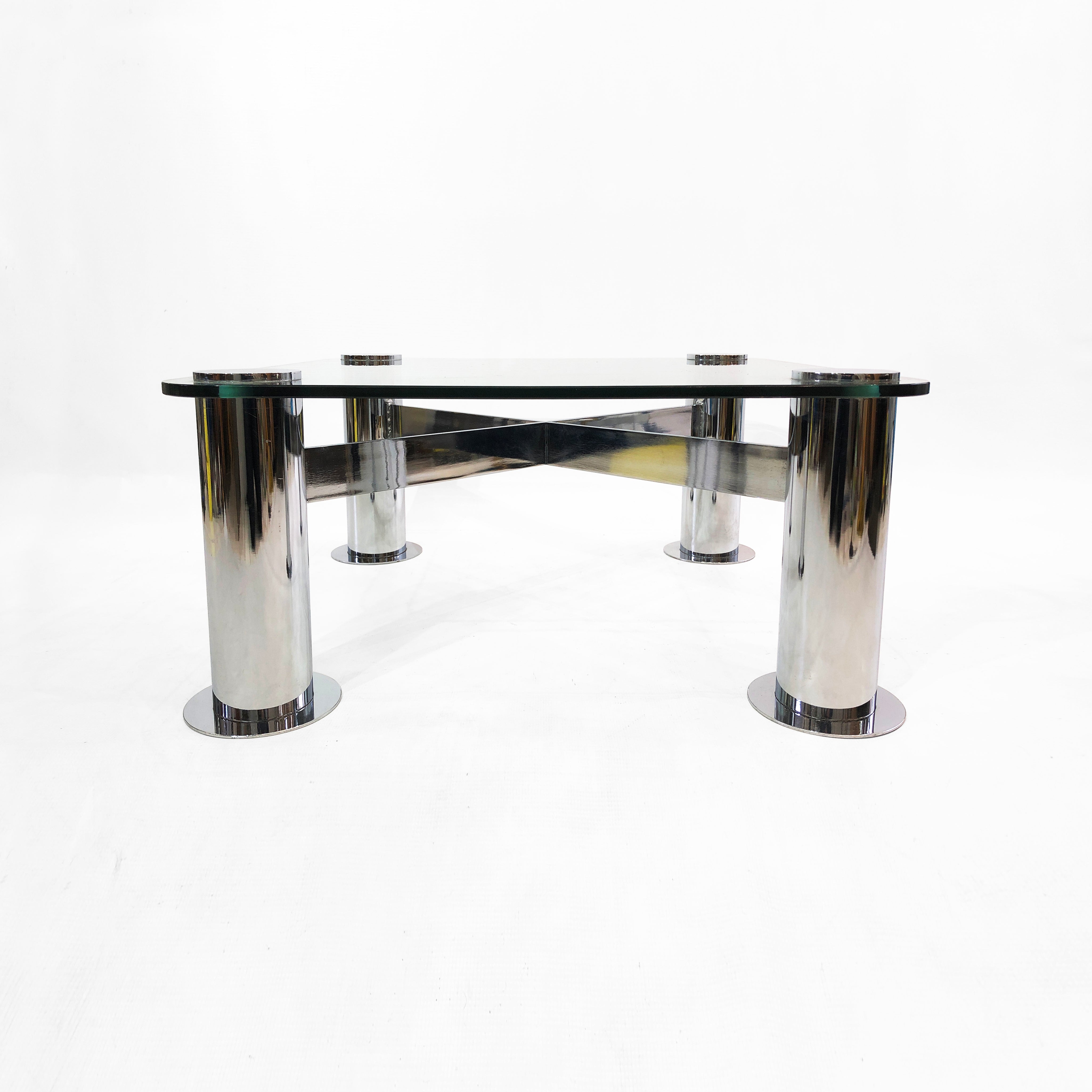 Pace_PostModern_Coffee_Table_1980s_Vintage_Leon_Rosen_Italy_Structural_Expressionism_Chrome_Glass