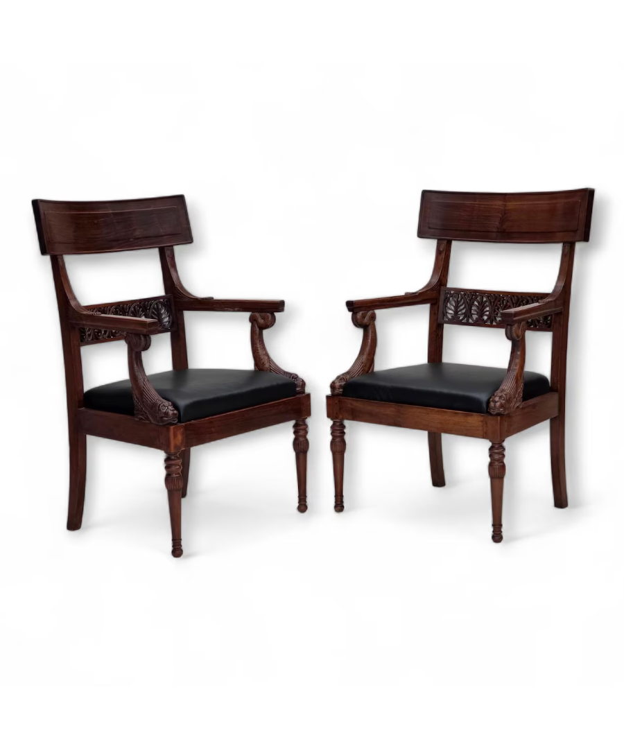 Set_of_2_Armchairs,_Carved_Teak_&_Leather_Vintage,_1920s_Denmark