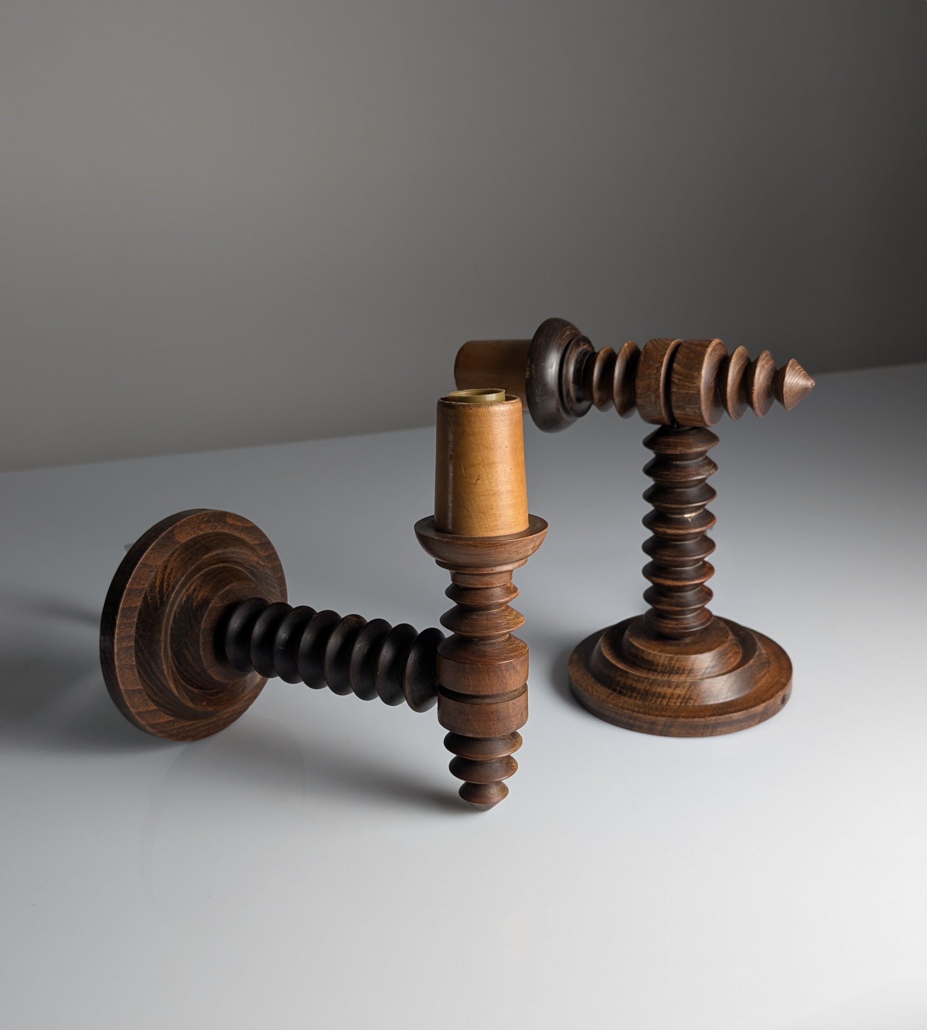 Set_of_2_Charles_Dudouyt_French_Turned_Wood_Wall_Sconces,_1940s