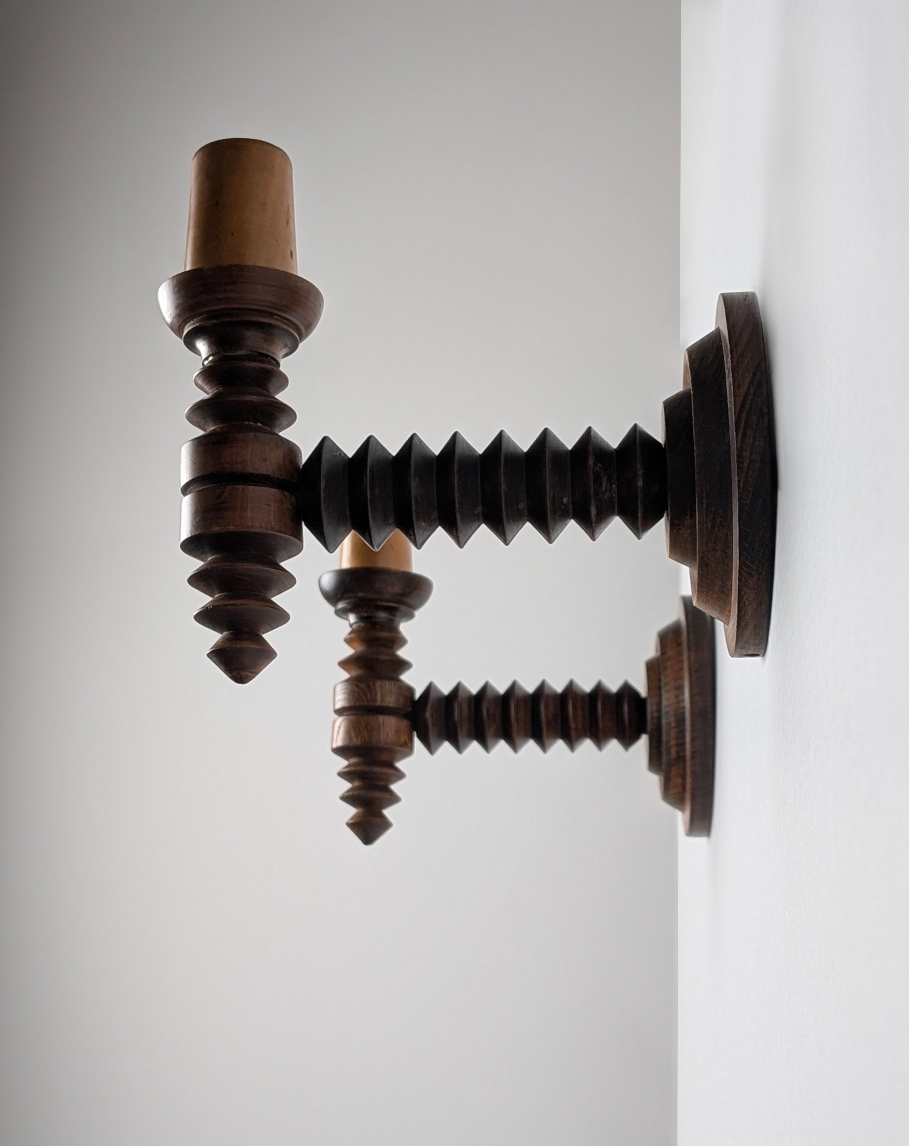 Set_of_2_Charles_Dudouyt_French_Turned_Wood_Wall_Sconces,_1940s