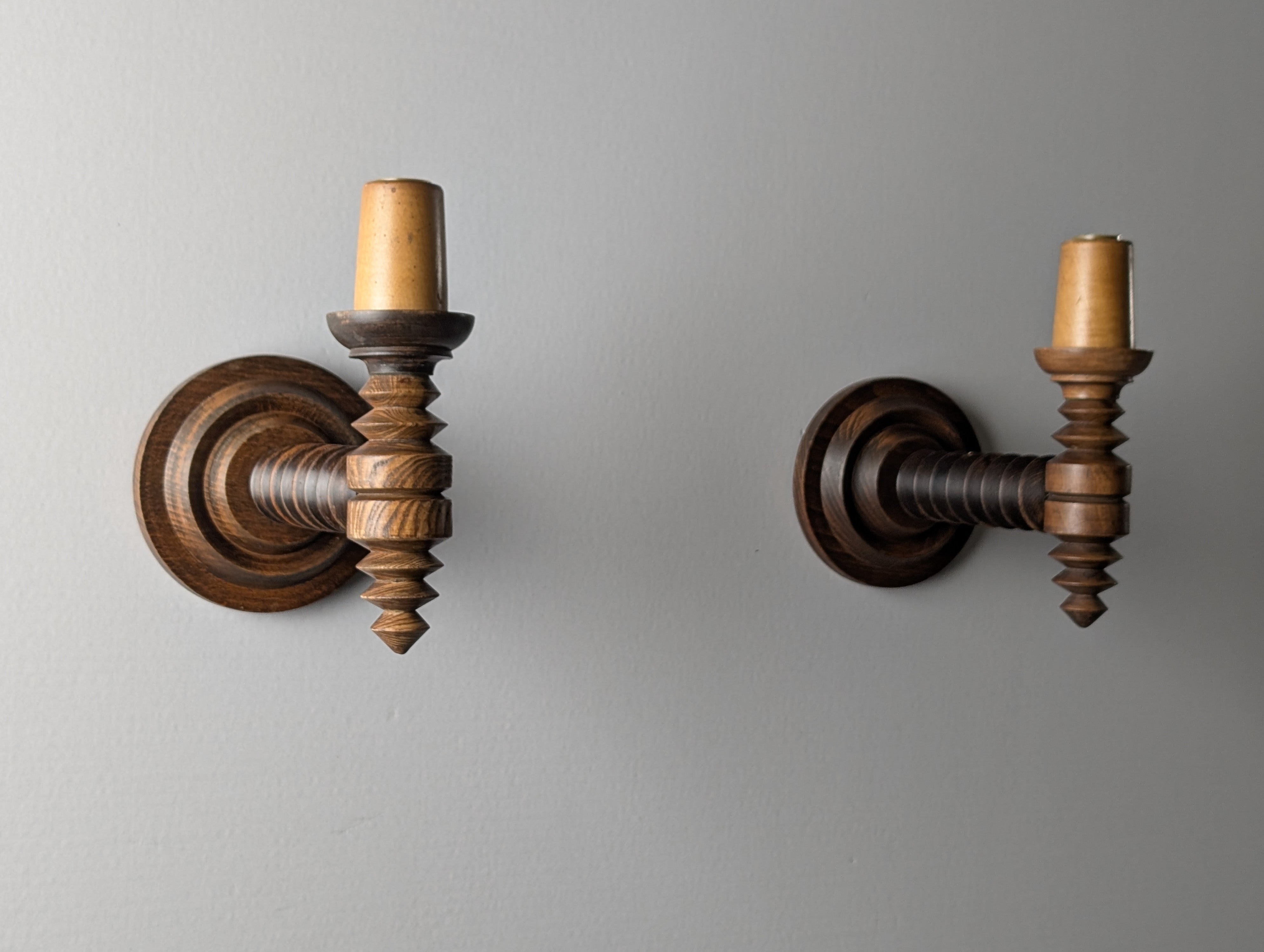Set_of_2_Charles_Dudouyt_French_Turned_Wood_Wall_Sconces,_1940s