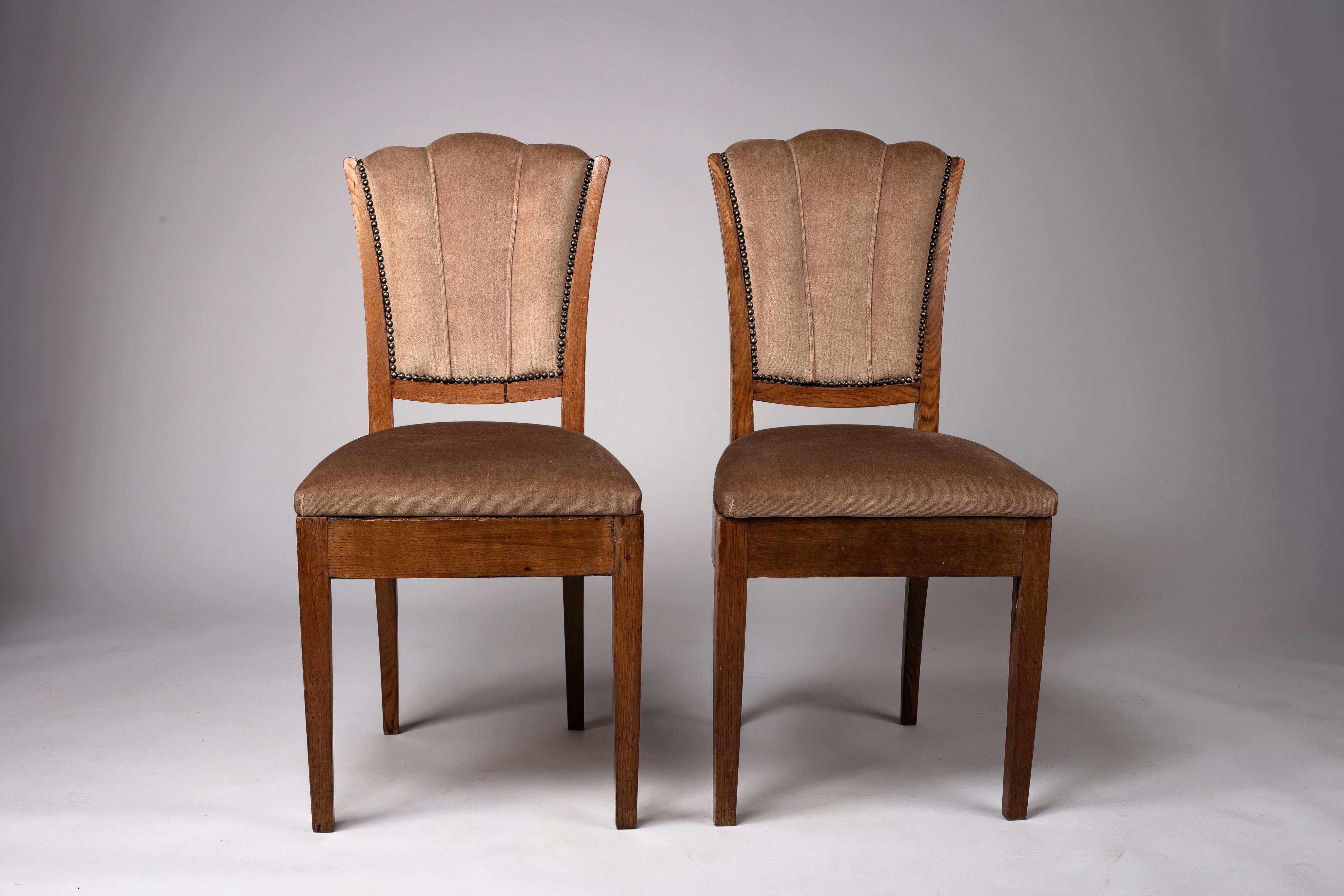 Set_of_2_Finnish_Art_Deco_Chairs_in_Oak_and_Brown_Upholstery,_Finland,_1930s