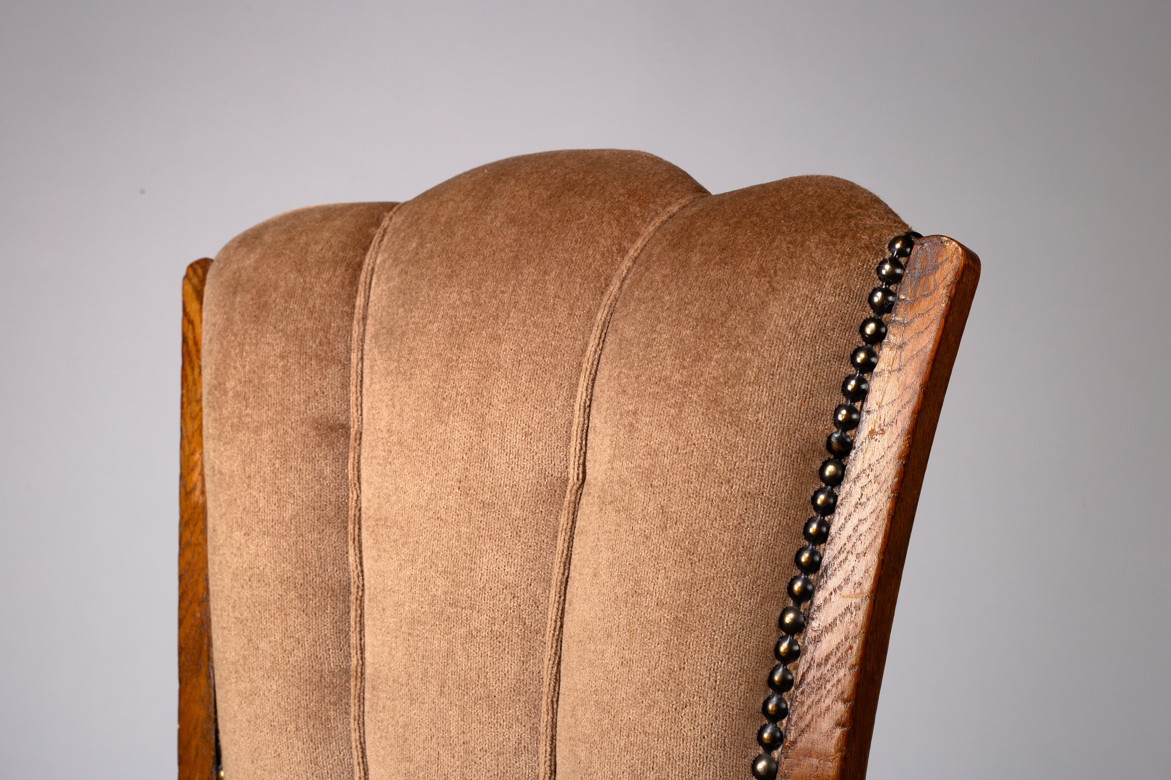 Set_of_2_Finnish_Art_Deco_Chairs_in_Oak_and_Brown_Upholstery,_Finland,_1930s