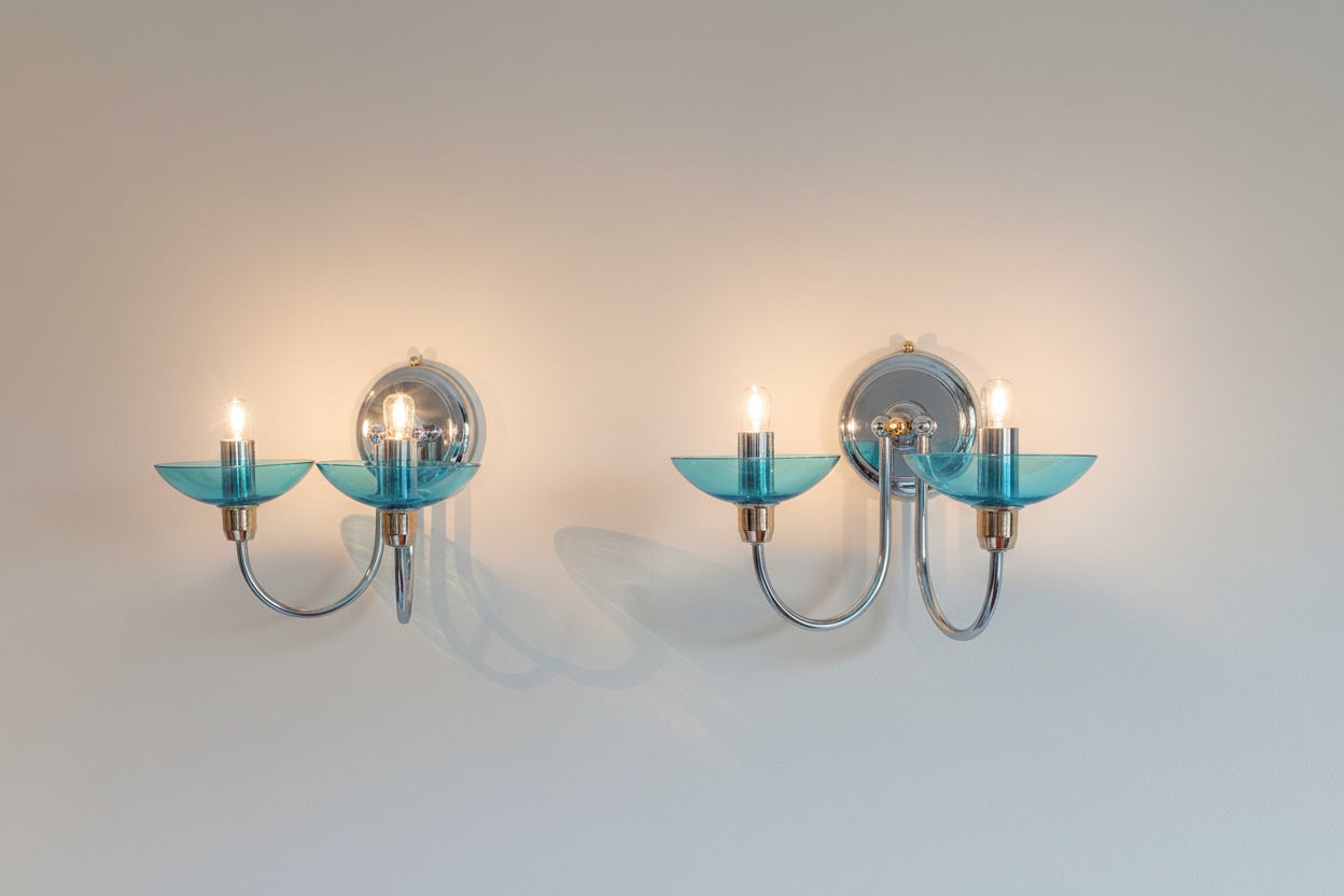 Set_of_2_Murano_Glass_Wall_Sconces_with_Chrome_and_Gold_Details,_Italy_1970s