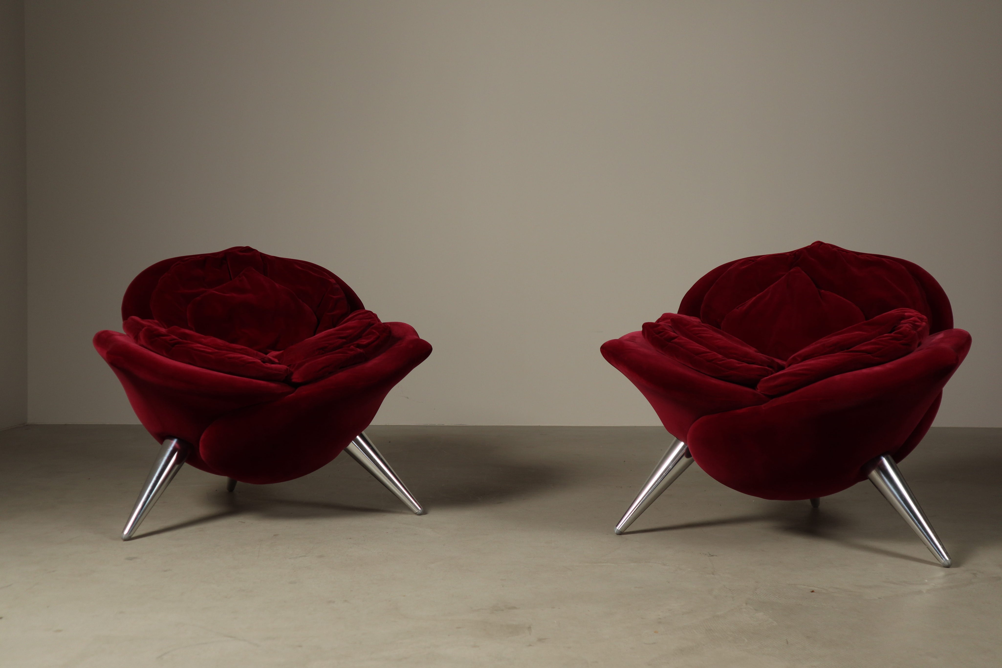 Set_of_2_Rose_Lounge_Chairs_by_Masanori_Umeda_for_Edra_in_Red_Velvet,_Italy_1990
