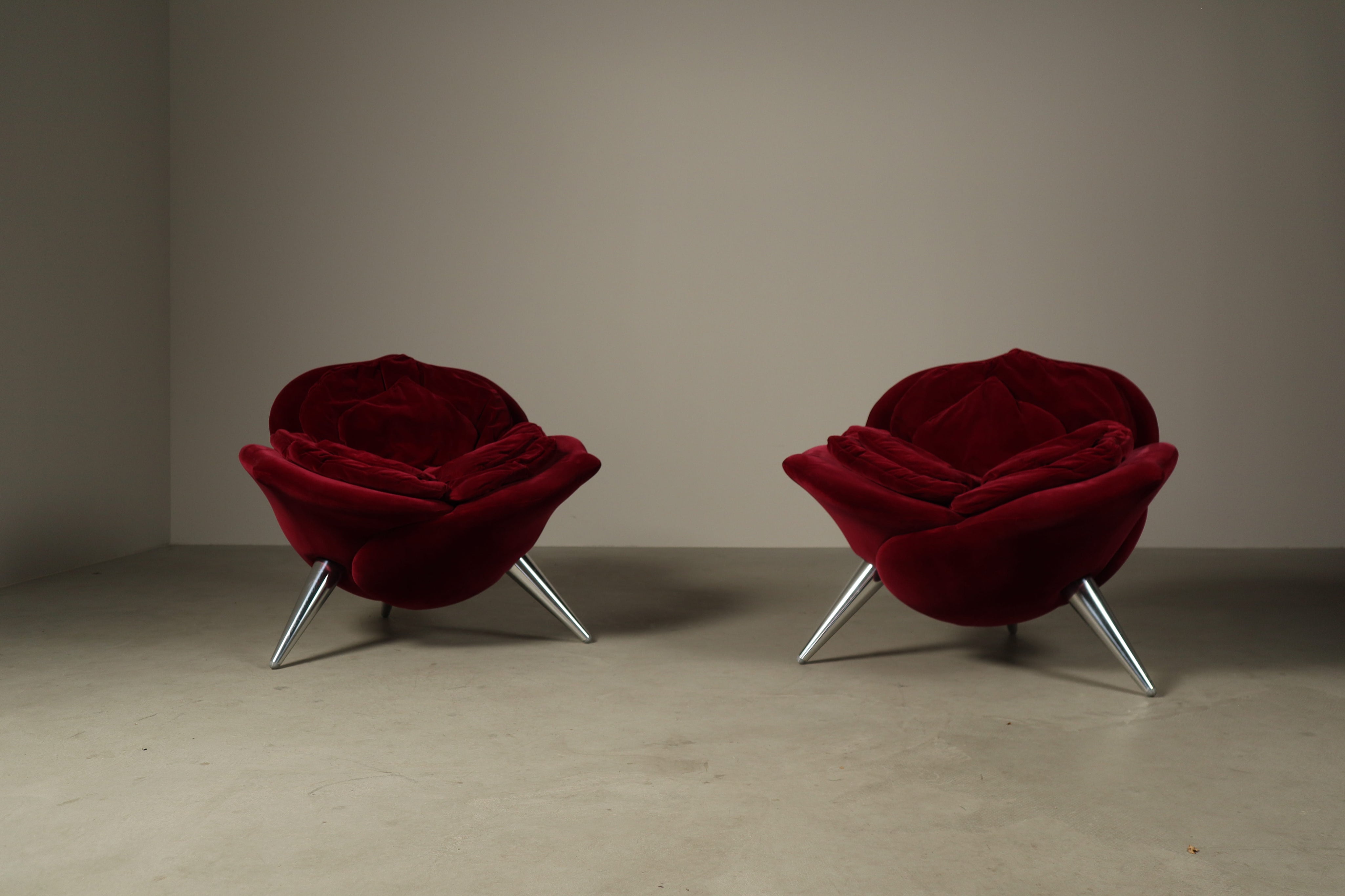 Set_of_2_Rose_Lounge_Chairs_by_Masanori_Umeda_for_Edra_in_Red_Velvet,_Italy_1990