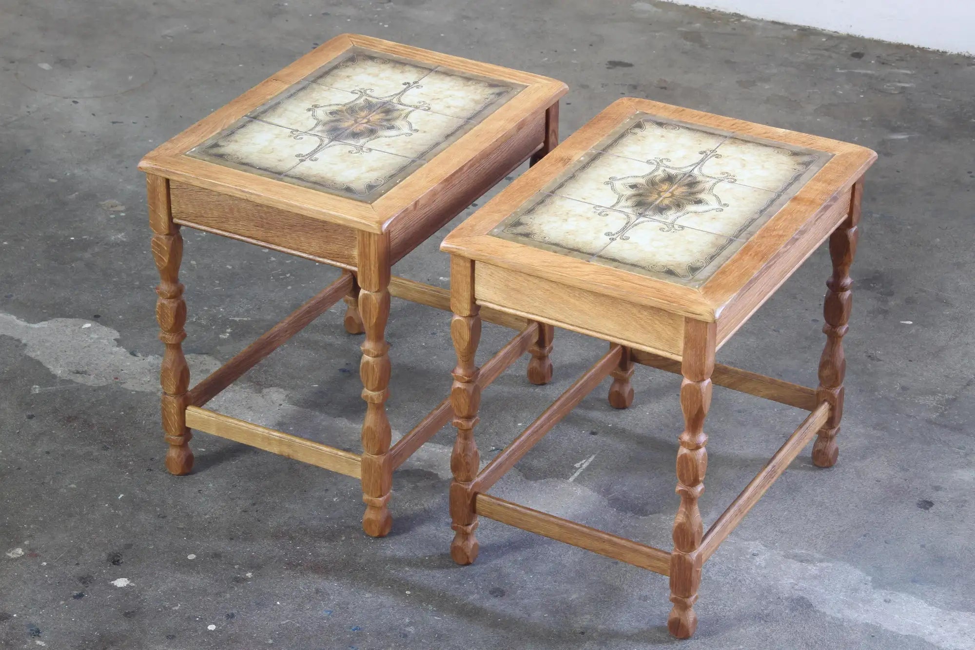 Set_of_2_Danish_Brutalist_Oak_Bedside_Tables_with_Ceramic_Tile_Tops,_Henning_Kjærnulf_Style,_1960s-1970s