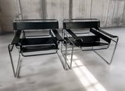 Set_of_2_Marcel_Breuer_Wassily_B3_Chairs_in_Black_Leather_and_Chrome,_1970s–80s