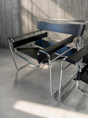 Set_of_2_Marcel_Breuer_Wassily_B3_Chairs_in_Black_Leather_and_Chrome,_1970s–80s
