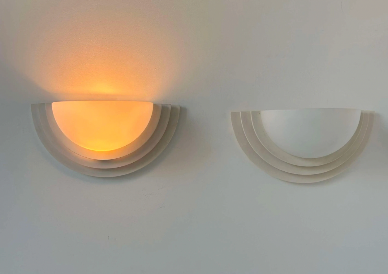 Set_of_2_French_Plaster_and_Sandblasted_Glass_Wall_Sconces,_Soft_Diffused_Wall_Lights,_1970s