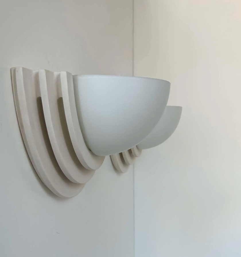 Set_of_2_French_Plaster_and_Sandblasted_Glass_Wall_Sconces,_Soft_Diffused_Wall_Lights,_1970s