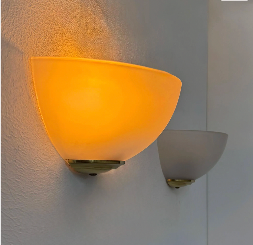 Set_of_2_Brass_and_Frosted_Glass_Wall_Lights,_France,_1970s