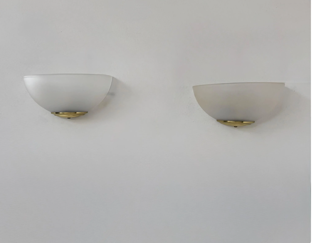 Set_of_2_Brass_and_Frosted_Glass_Wall_Lights,_France,_1970s