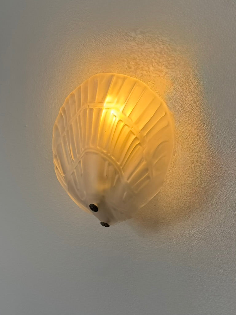 Set_of_2_French_Shell_Shaped_Sandblasted_Glass_Wall_Sconces,_Vintage_Wall_Lights,_1970s