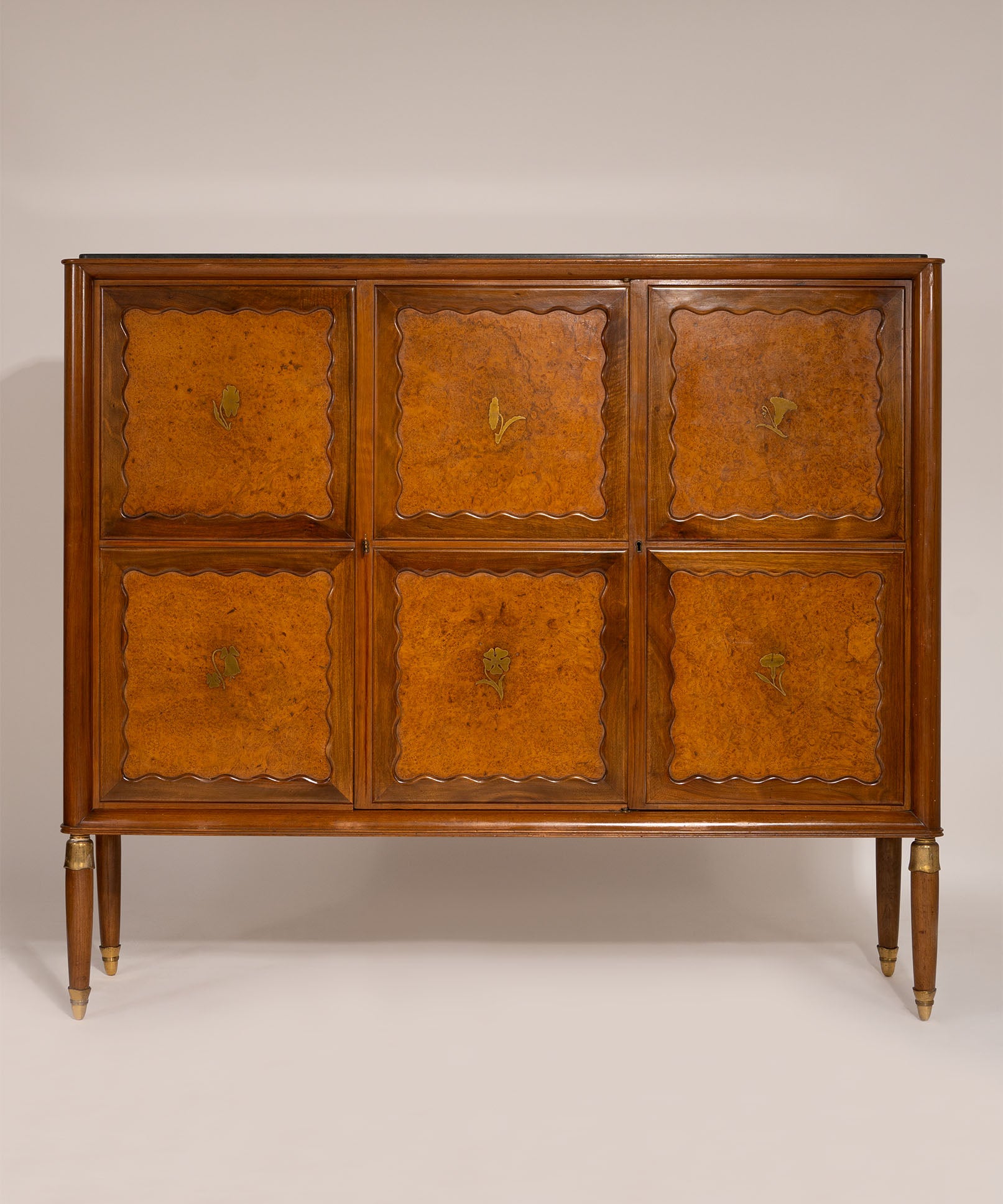 Paolo_Buffa_Italian_Highboard_in_Walnut,_Birch_Burl,_and_Green_Marble,_1950s