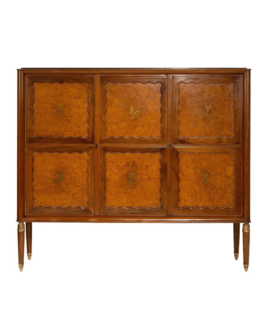 Paolo_Buffa_Italian_Highboard_in_Walnut,_Birch_Burl,_and_Green_Marble,_1950s