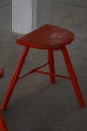 Patinated_Red_Painted_Wooden_Stools,_Rustic_Vintage_Design