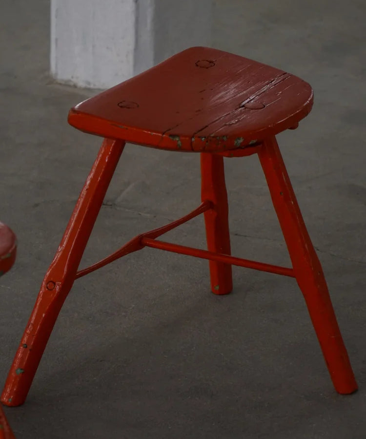 Patinated_Red_Painted_Wooden_Stools,_Rustic_Vintage_Design
