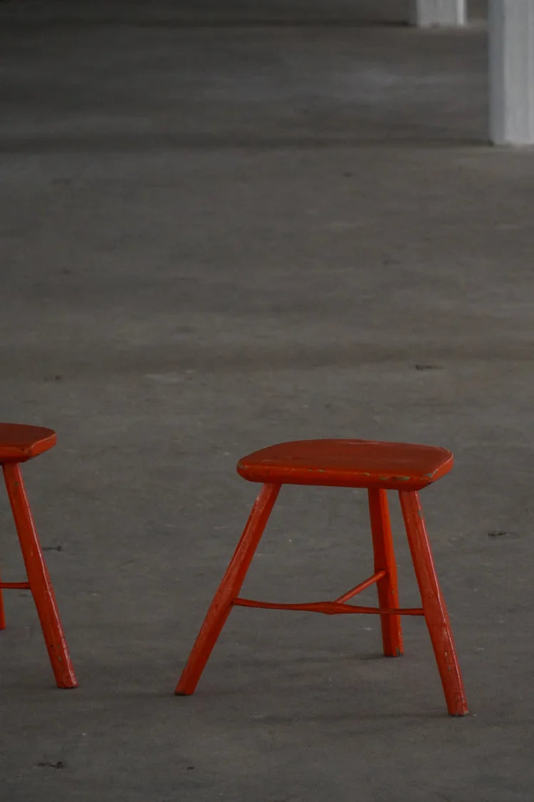 Patinated_Red_Painted_Wooden_Stools,_Rustic_Vintage_Design