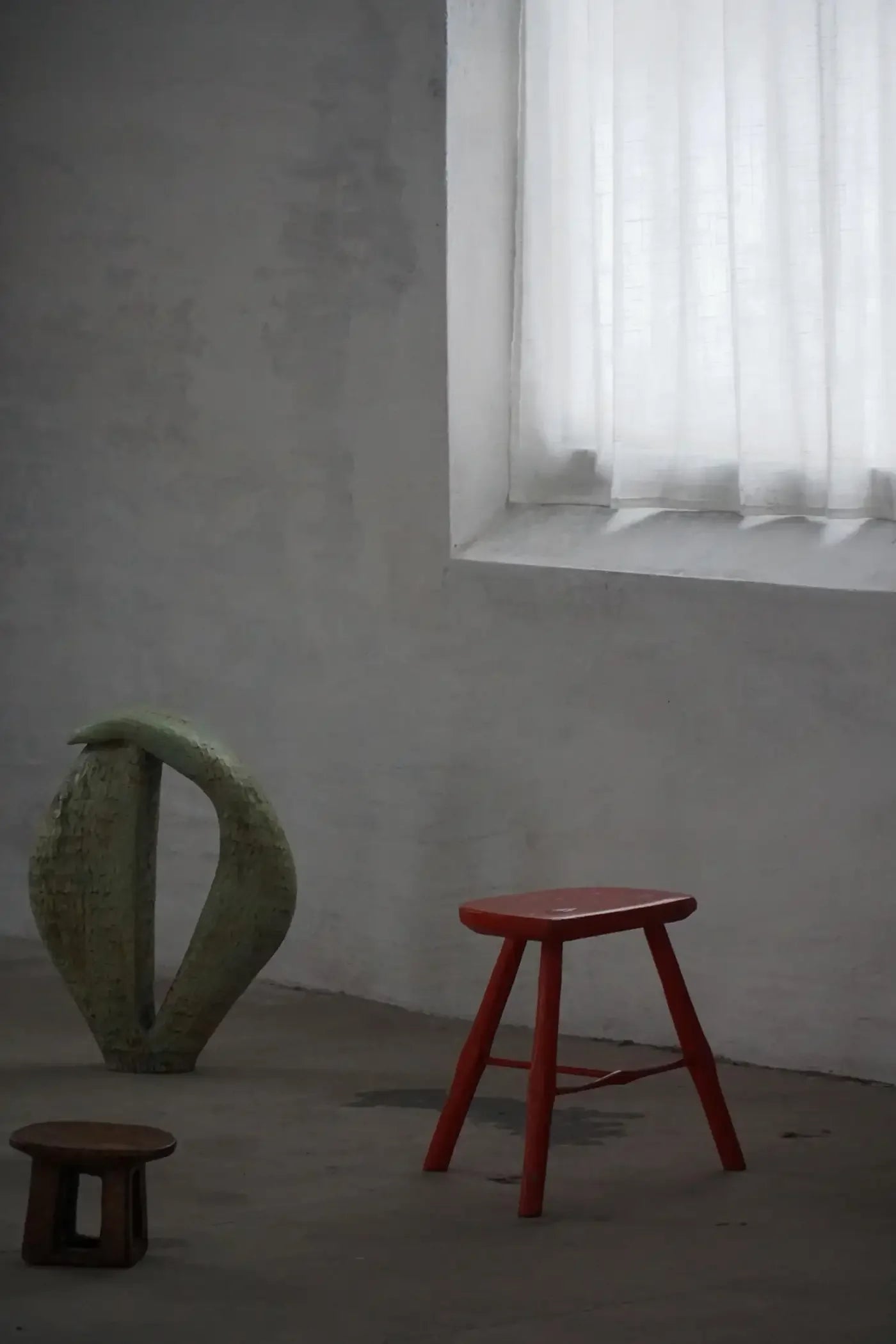Patinated_Red_Painted_Wooden_Stools,_Rustic_Vintage_Design
