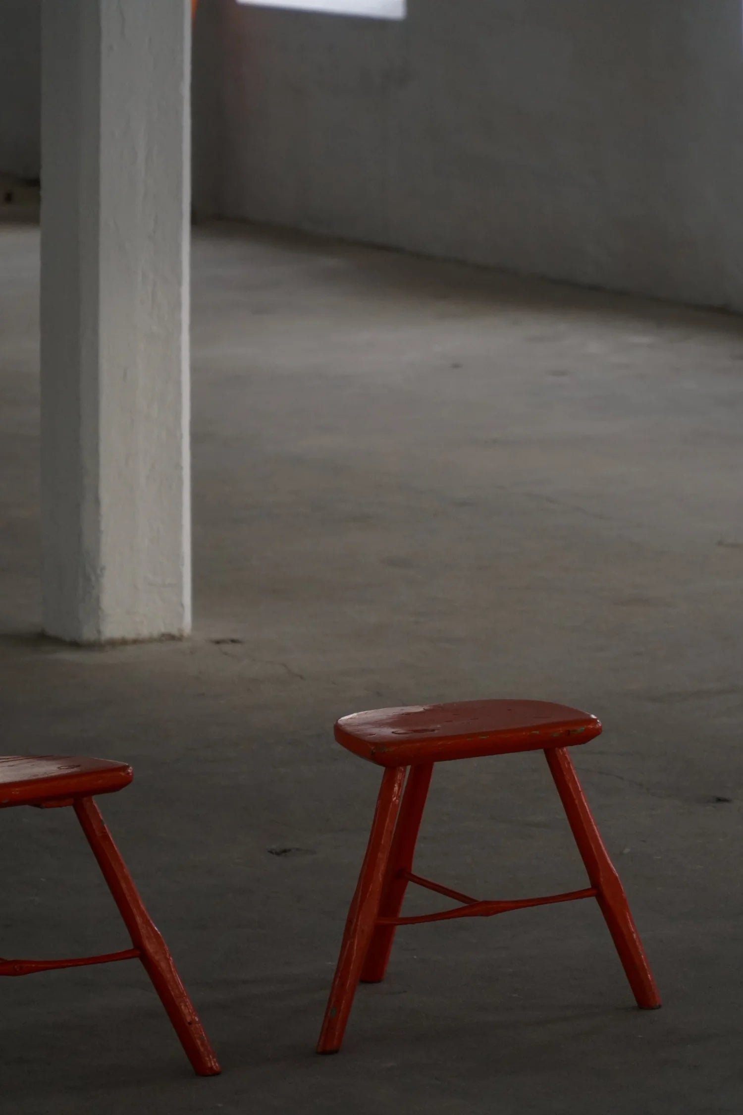 Patinated_Red_Painted_Wooden_Stools,_Rustic_Vintage_Design