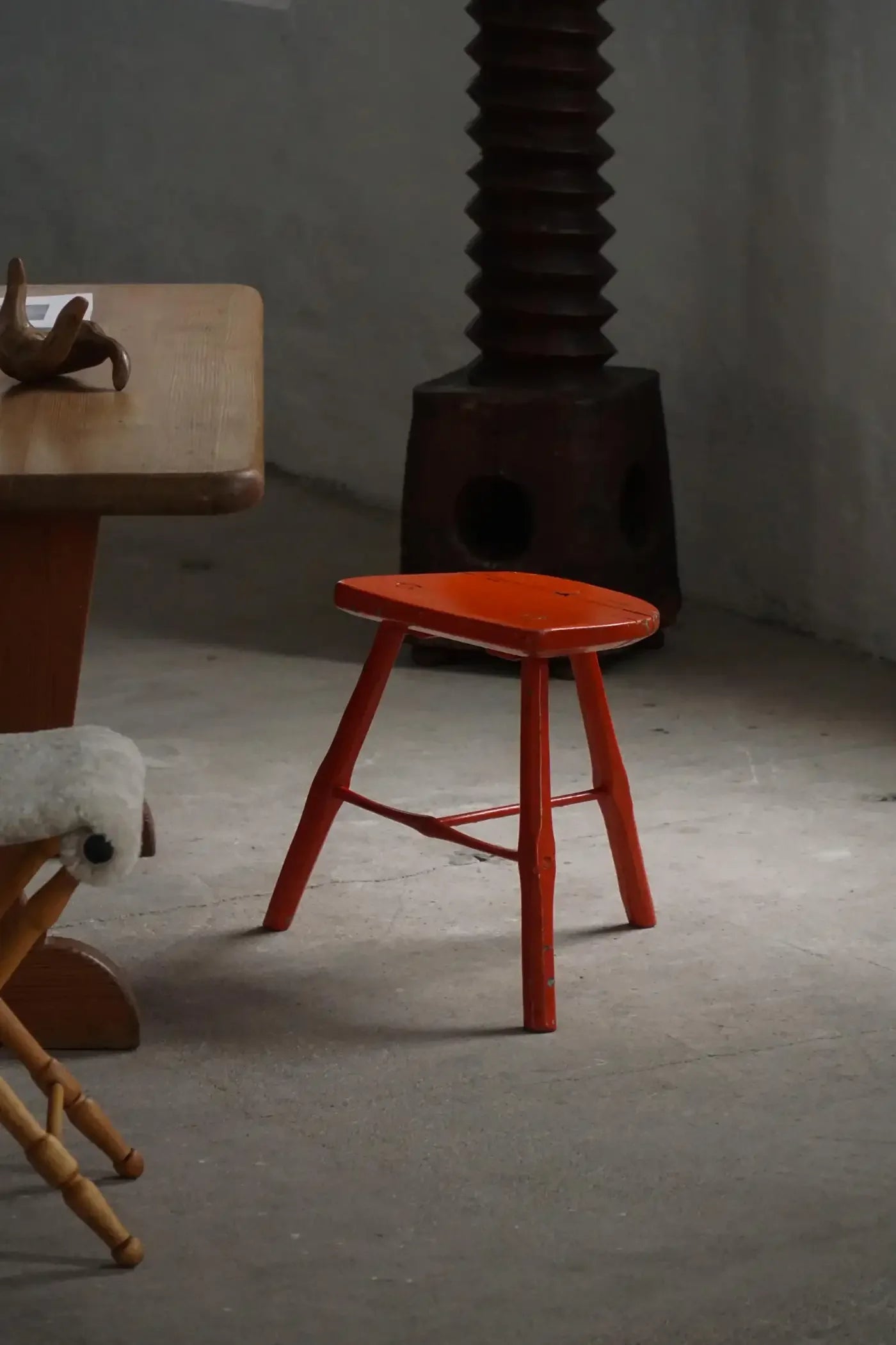 Patinated_Red_Painted_Wooden_Stools,_Rustic_Vintage_Design
