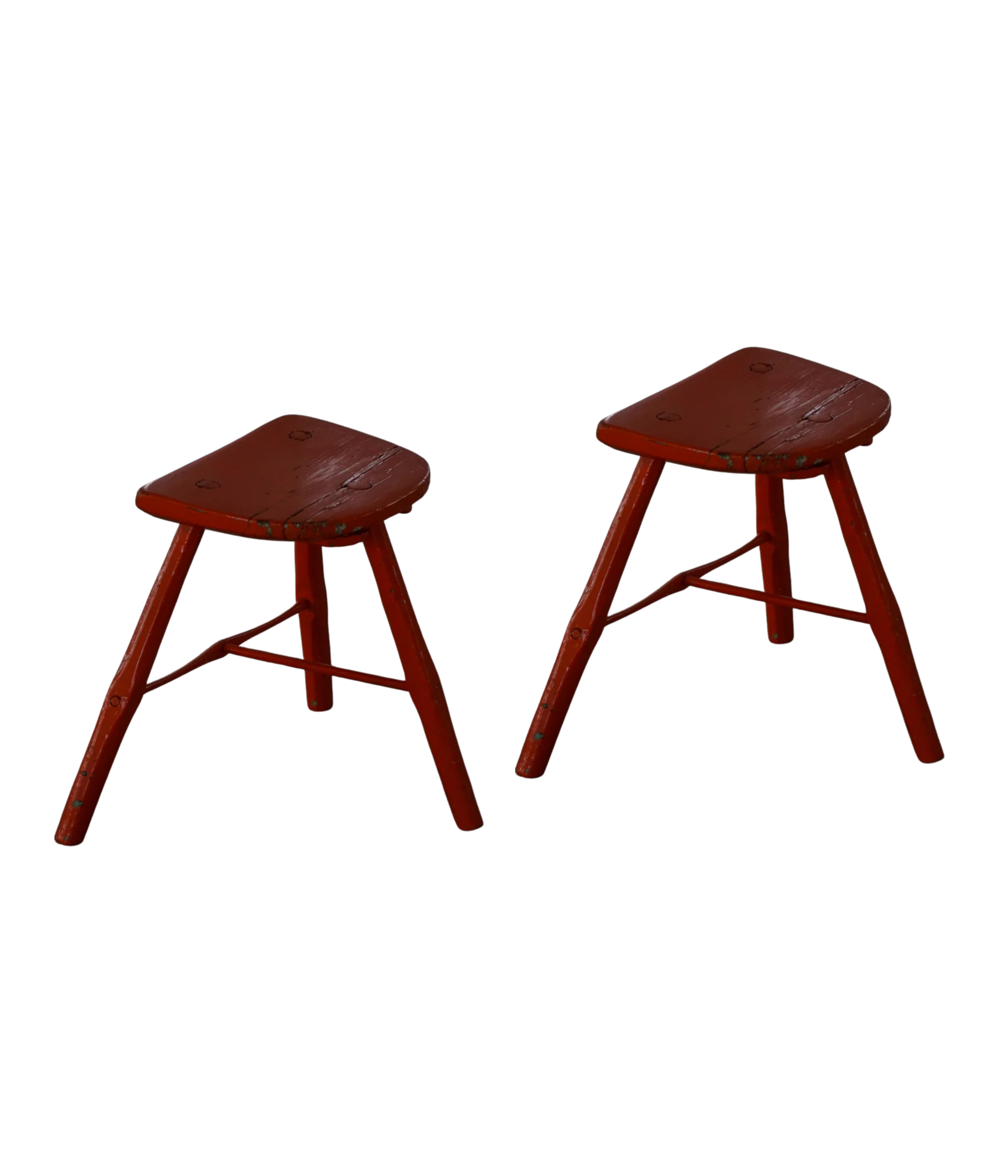 Patinated_Red_Painted_Wooden_Stools,_Rustic_Vintage_Design
