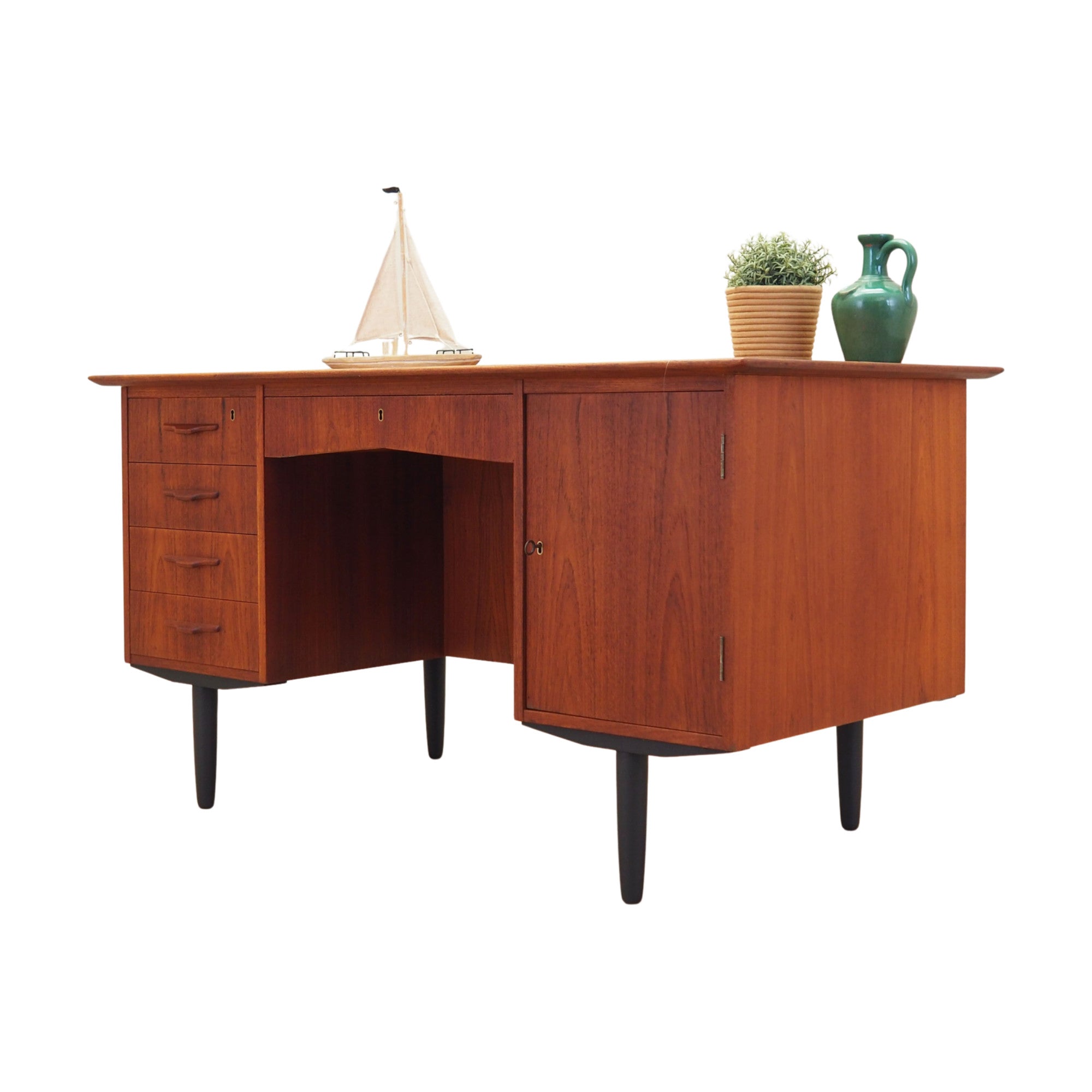 Vintage_Danish_Teak_Executive_Desk_with_Drawers_and_Cabinet,_Black_Wooden_Legs,_1970s