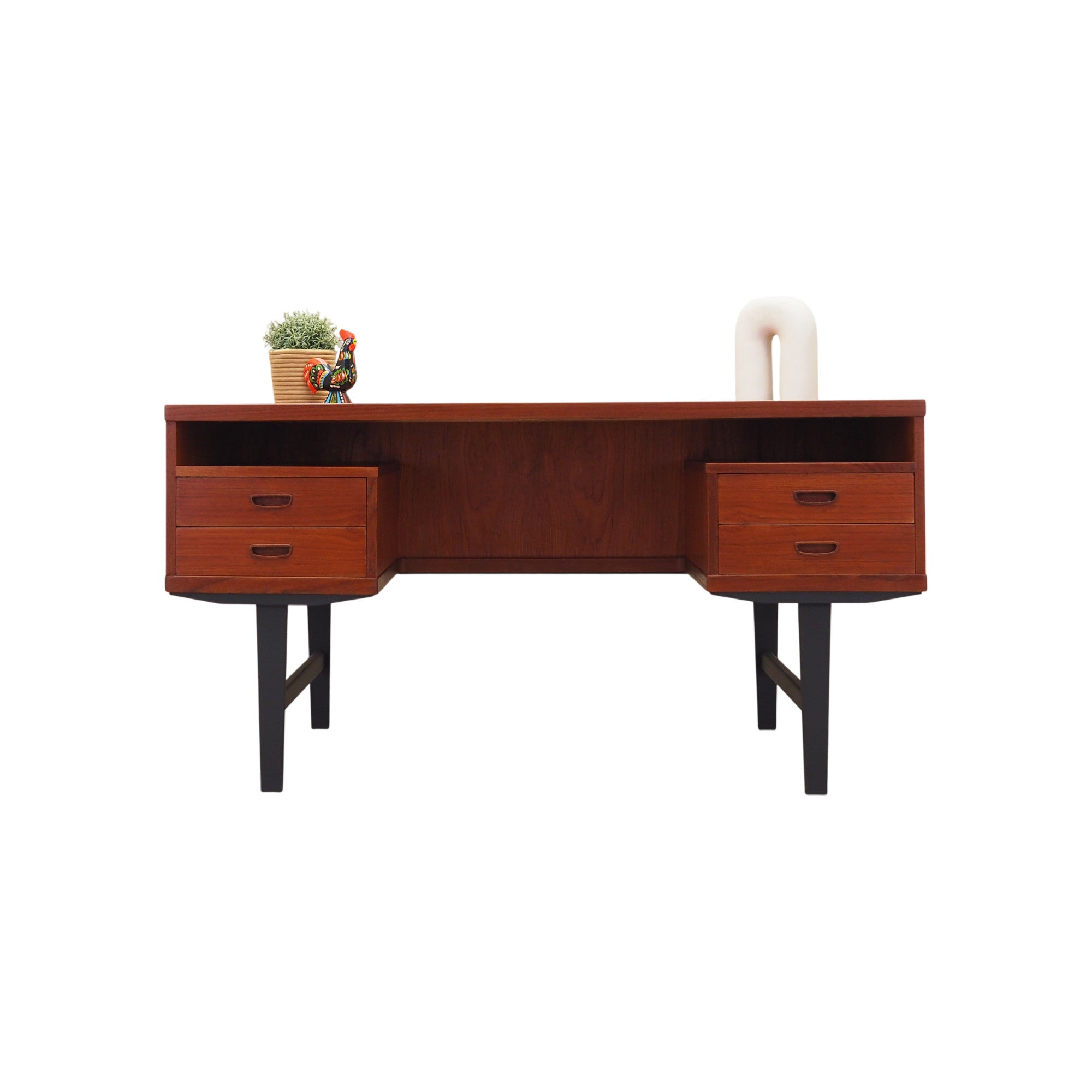 1970s_Danish_Teak_Executive_Desk_with_Four_Drawers,_Rear_Cabinets_and_Solid_Wood_Legs