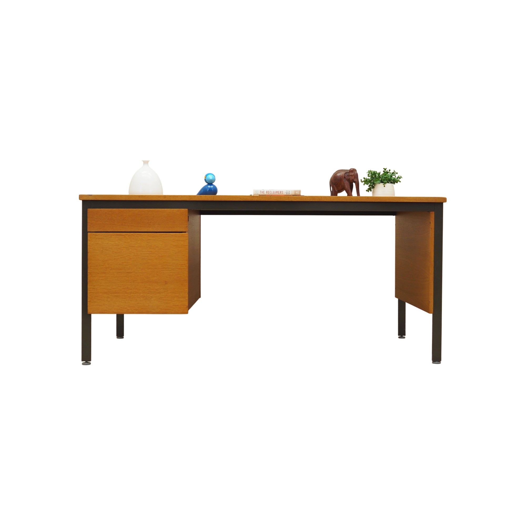 1970s_Danish_Mid-Century_Ash_Desk_by_System_B8_Møbler,_Metal_Legs_and_Two_Drawers