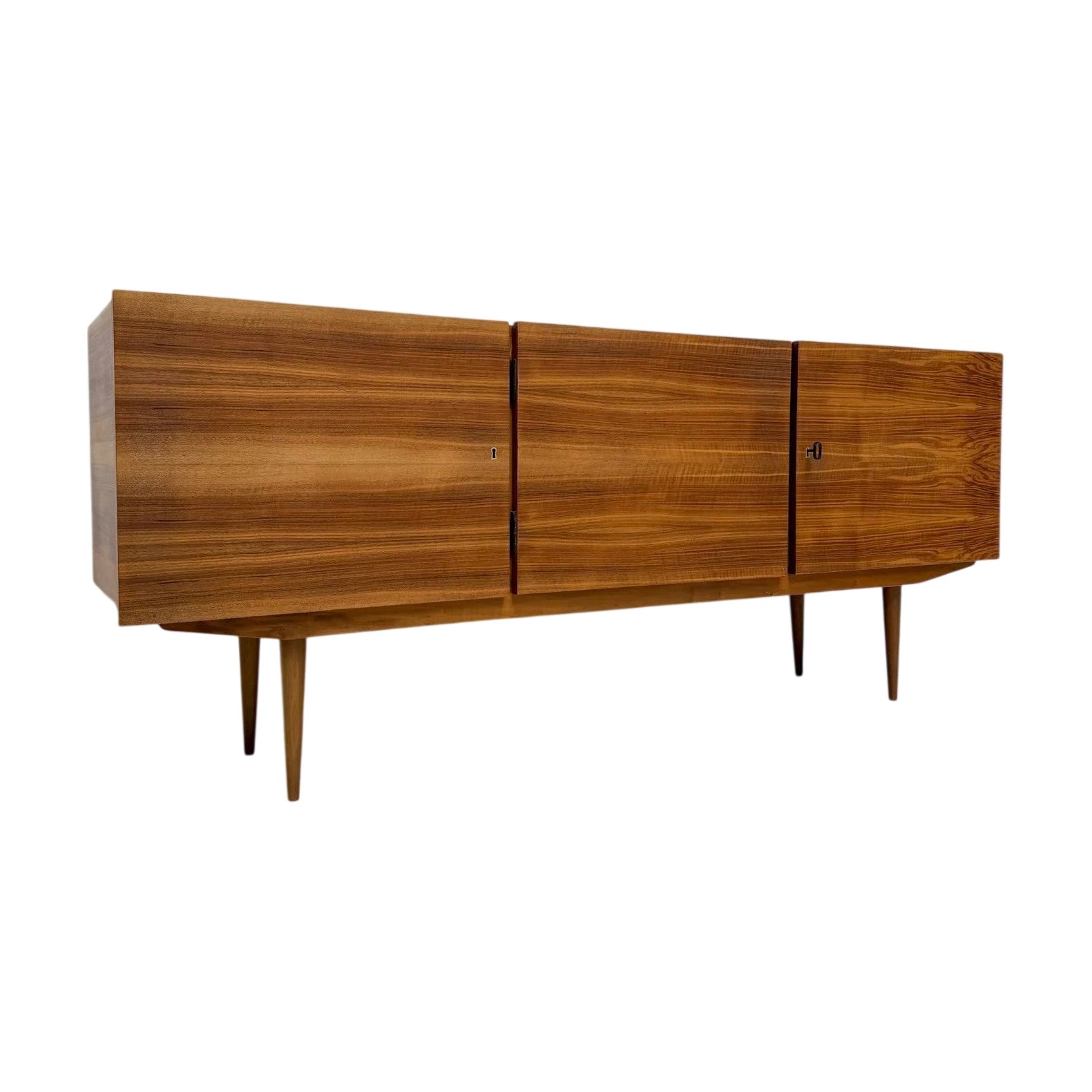 1960s_German_Mid-Century_Modern_Walnut_Sideboard,_Three-Door_Storage_Cabinet