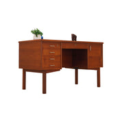 1970s_Danish_Mid-Century_Teak_Executive_Desk,_Five_Drawers,_Storage_Cabinet_and_Rear_Shelf