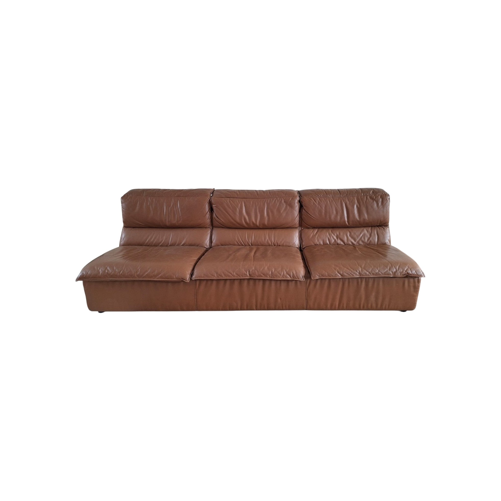 1970s_Italian_Cognac_Leather_Three-Seater_Sofa,_Armless_Mid-Century_Modern_Design