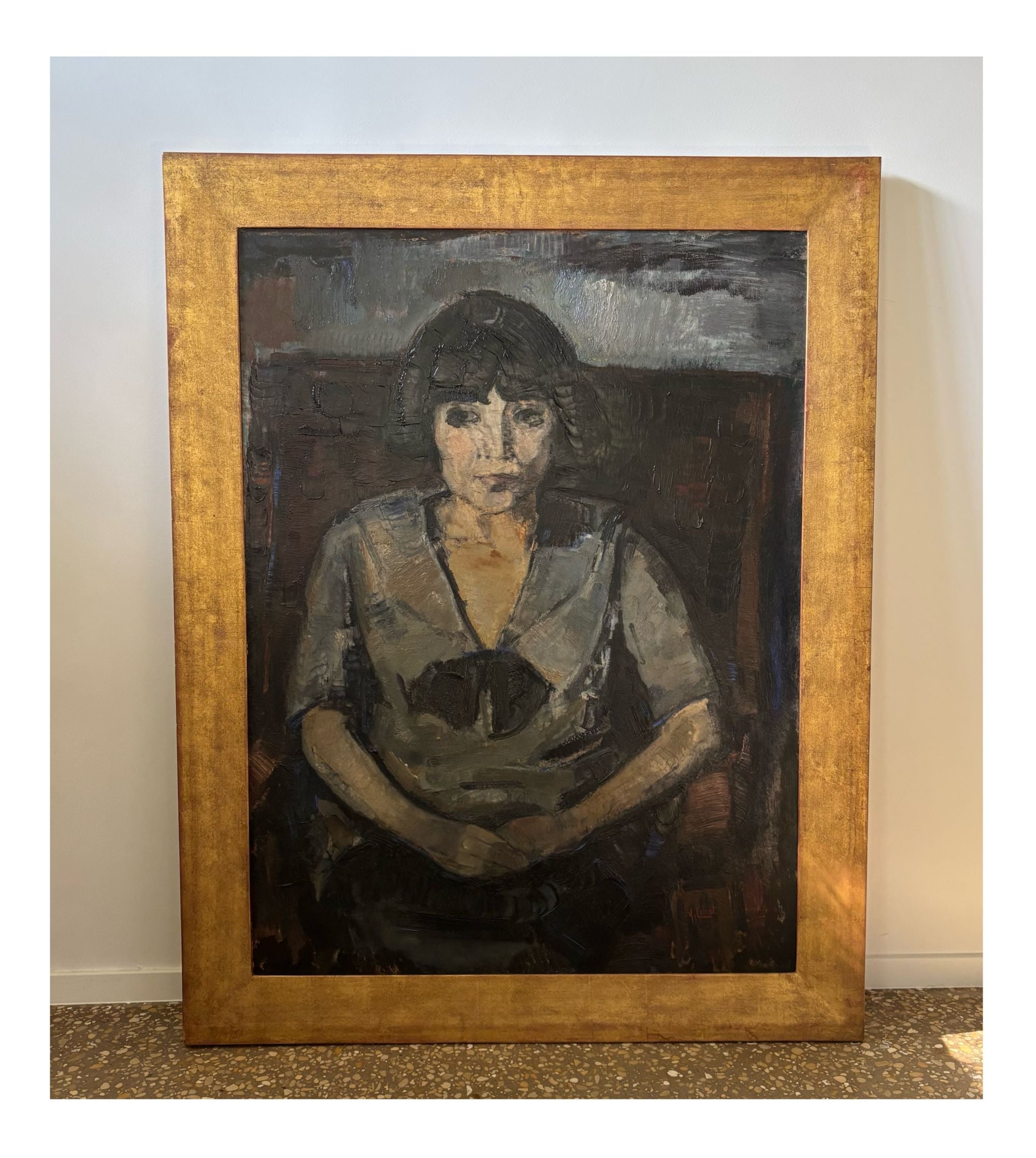 Large_Double-Sided_Portrait_Painting_by_Arnout_Colnot,_Bergen_School,_Netherlands,_circa_1950s