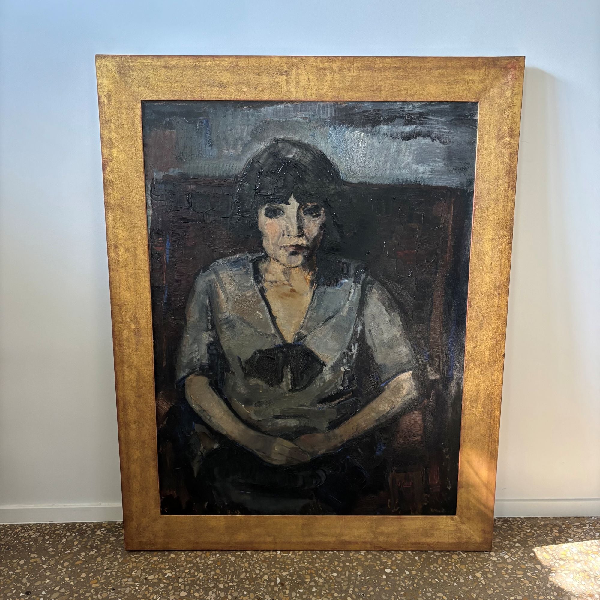 Large_Double-Sided_Portrait_Painting_by_Arnout_Colnot,_Bergen_School,_Netherlands,_circa_1950s
