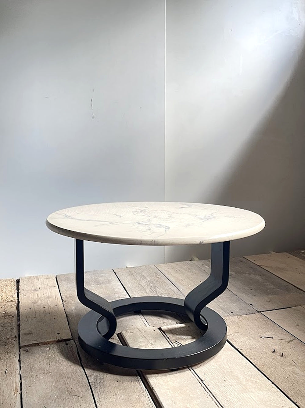 Swedish_Postmodern_Coffee_Table_with_Black_Bent_Plywood_Base_and_Round_Marmorino_Top,_1980s