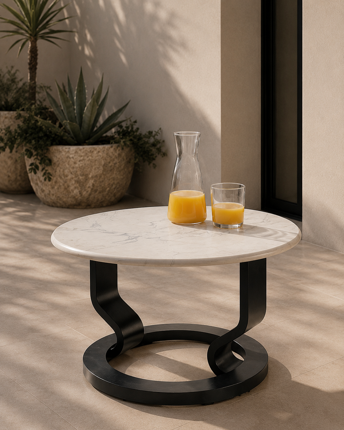 Swedish_Postmodern_Coffee_Table_with_Black_Bent_Plywood_Base_and_Round_Marmorino_Top,_1980s