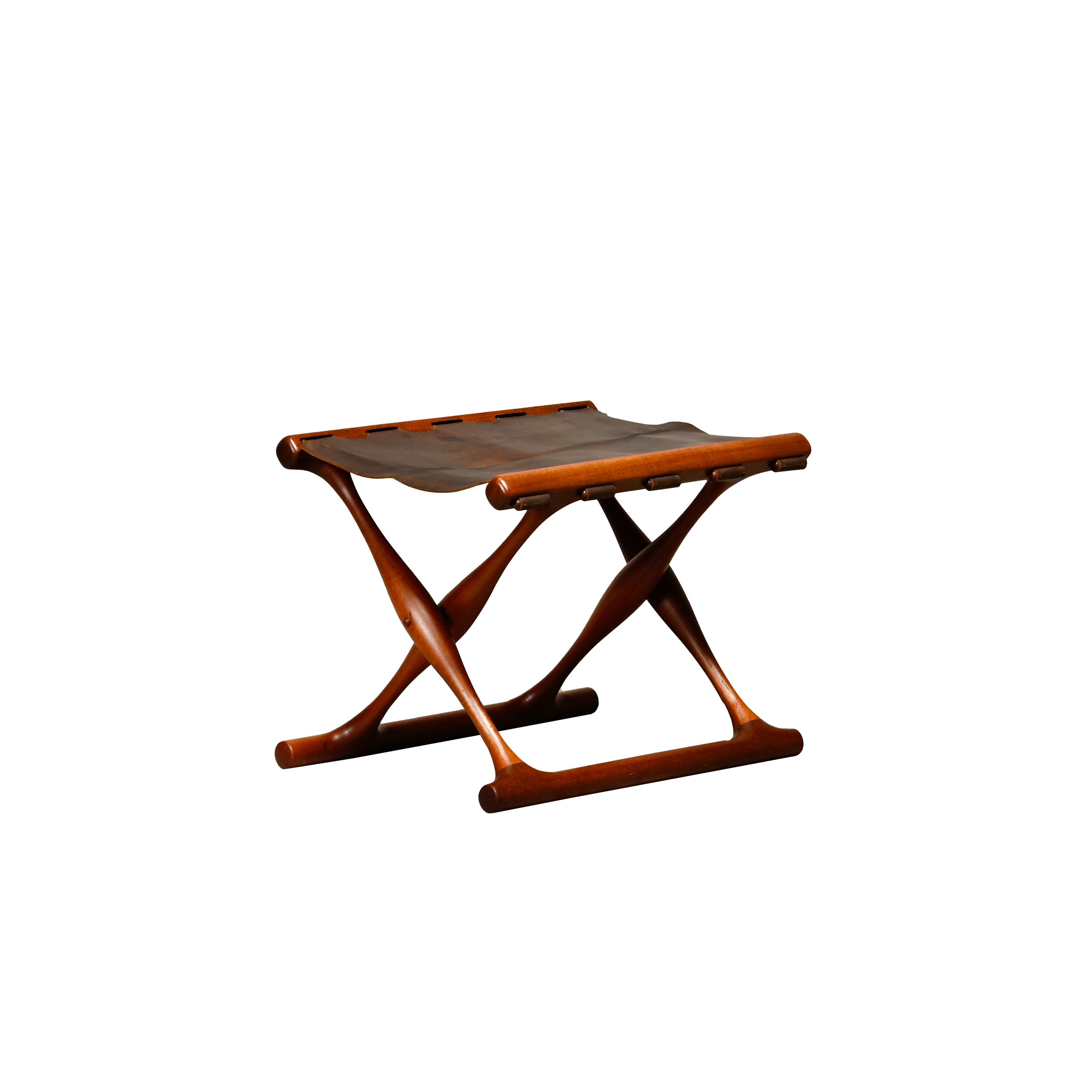 PH-43_Guldhøj_Stool_by_Poul_Hundevad,_Teak_&_Leather,_Denmark_1960s