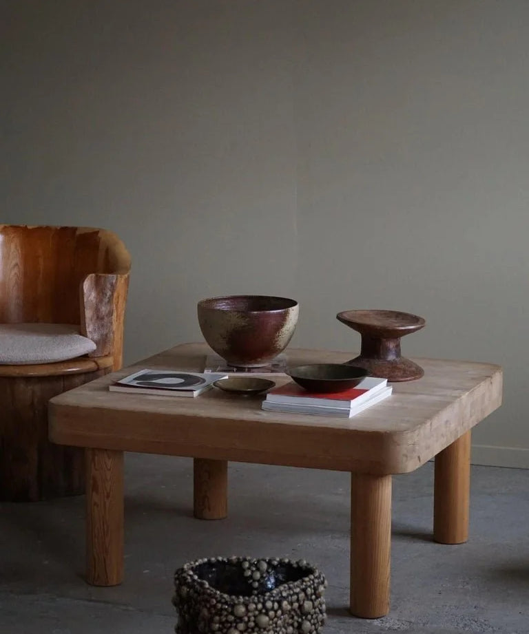 Rainer_Daumiller_Square_Pine_Dining_Table_with_Chunky_Legs,_Denmark_1970s