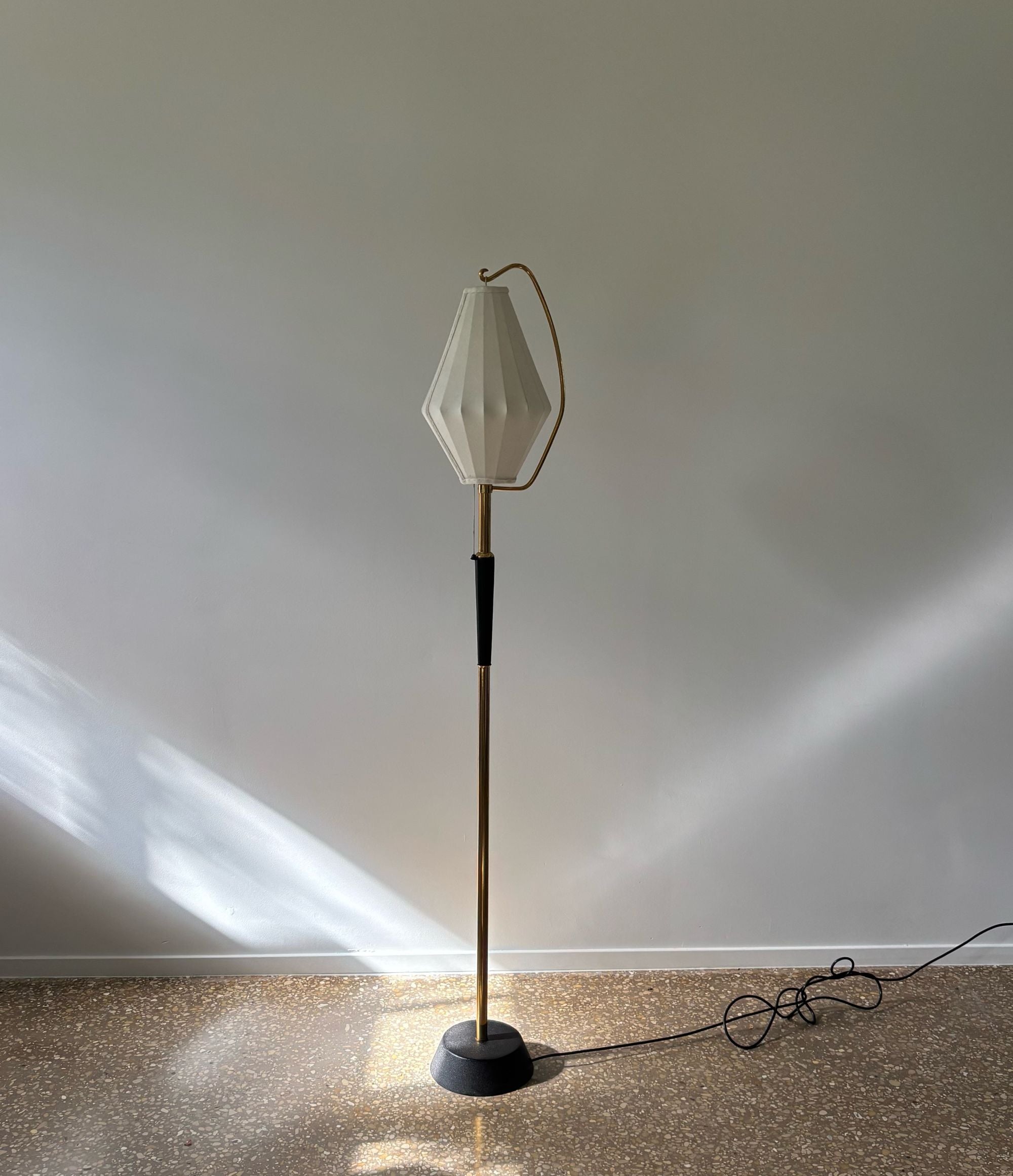1950s_Swedish_Floor_Lamp_Attributed_to_Hans_Bergström,_Brass,_Cast_Iron_and_Textile